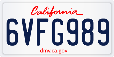 CA license plate 6VFG989
