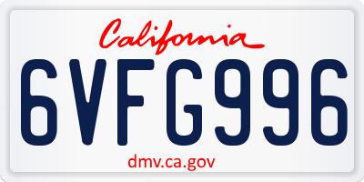 CA license plate 6VFG996