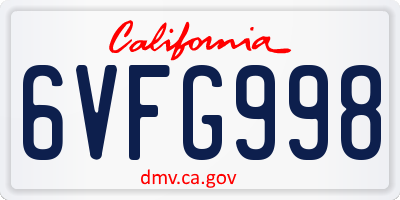 CA license plate 6VFG998