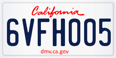 CA license plate 6VFH005