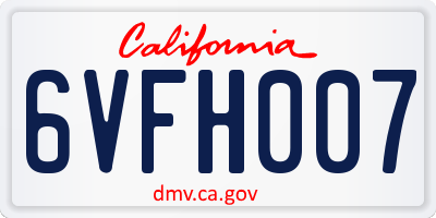 CA license plate 6VFH007