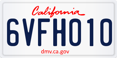 CA license plate 6VFH010