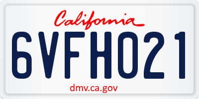 CA license plate 6VFH021