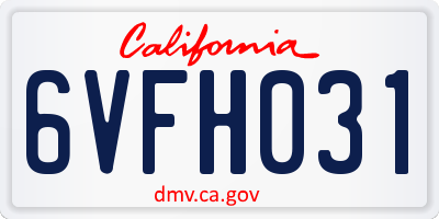 CA license plate 6VFH031