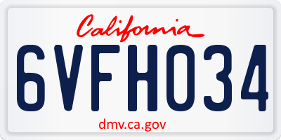 CA license plate 6VFH034
