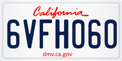 CA license plate 6VFH060