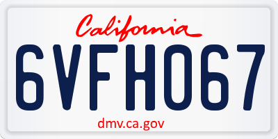 CA license plate 6VFH067