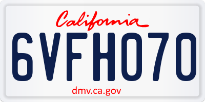 CA license plate 6VFH070