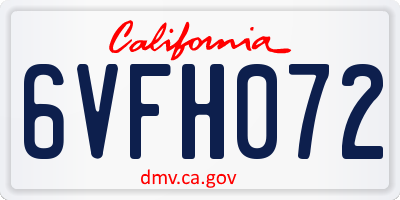 CA license plate 6VFH072