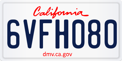 CA license plate 6VFH080
