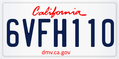 CA license plate 6VFH110