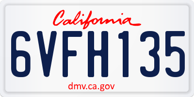 CA license plate 6VFH135