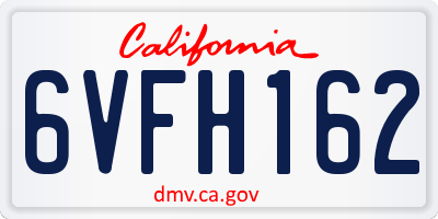 CA license plate 6VFH162