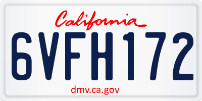 CA license plate 6VFH172