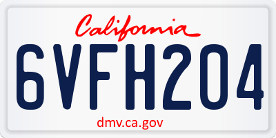 CA license plate 6VFH204