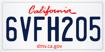 CA license plate 6VFH205