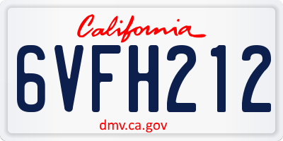 CA license plate 6VFH212