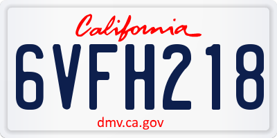 CA license plate 6VFH218