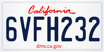 CA license plate 6VFH232