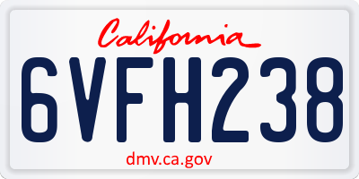 CA license plate 6VFH238