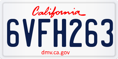 CA license plate 6VFH263