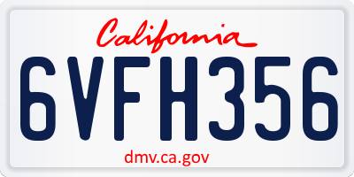 CA license plate 6VFH356