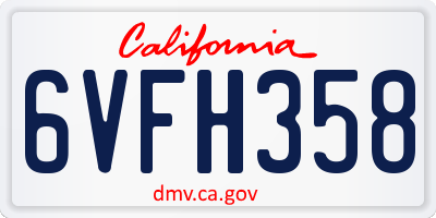 CA license plate 6VFH358