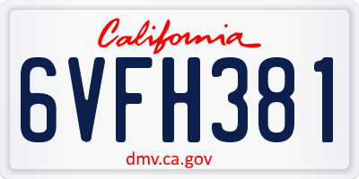 CA license plate 6VFH381