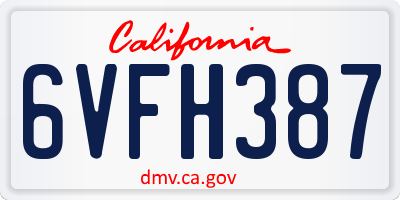 CA license plate 6VFH387