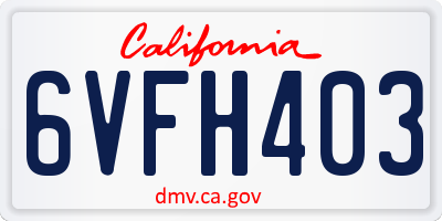 CA license plate 6VFH403