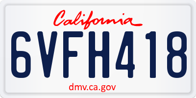 CA license plate 6VFH418