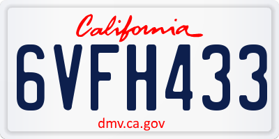 CA license plate 6VFH433