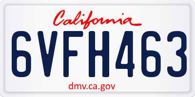 CA license plate 6VFH463