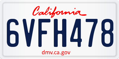 CA license plate 6VFH478