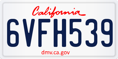 CA license plate 6VFH539