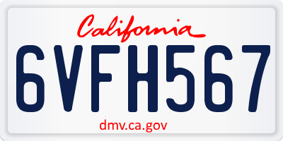 CA license plate 6VFH567