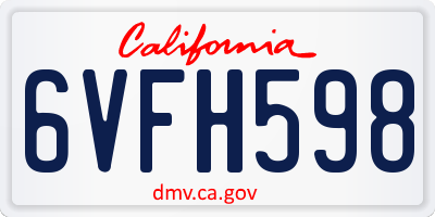 CA license plate 6VFH598