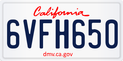 CA license plate 6VFH650