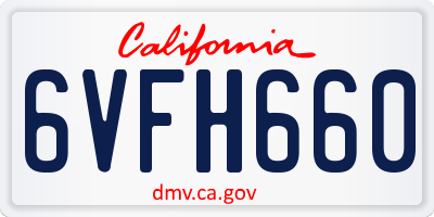 CA license plate 6VFH660