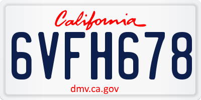CA license plate 6VFH678