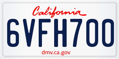 CA license plate 6VFH700