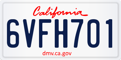 CA license plate 6VFH701
