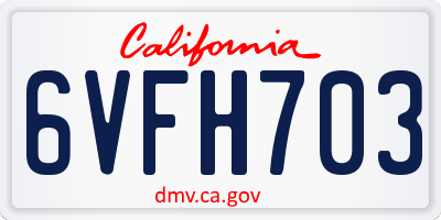 CA license plate 6VFH703