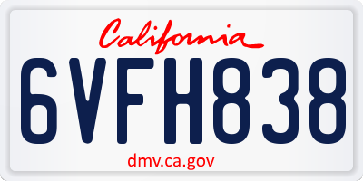 CA license plate 6VFH838