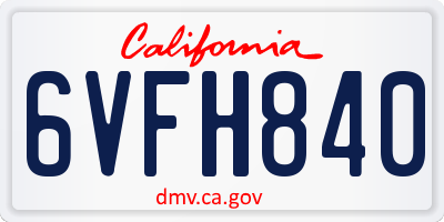 CA license plate 6VFH840