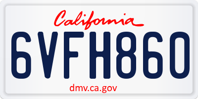 CA license plate 6VFH860