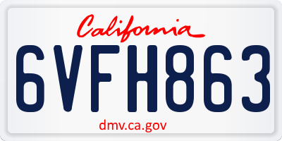 CA license plate 6VFH863