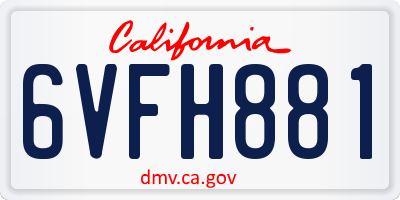 CA license plate 6VFH881