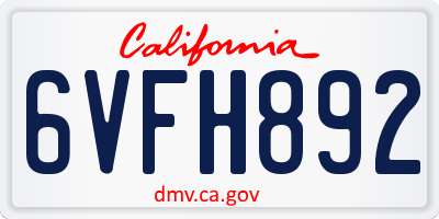 CA license plate 6VFH892