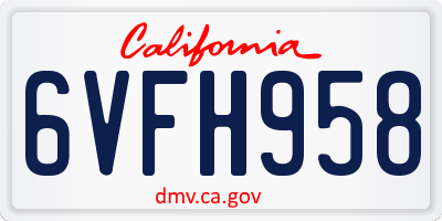 CA license plate 6VFH958